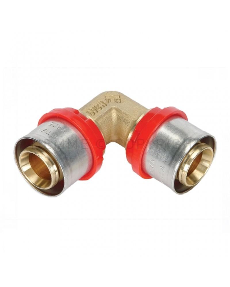 Raccordo 90° multistrato doppio Ø 16 pressare