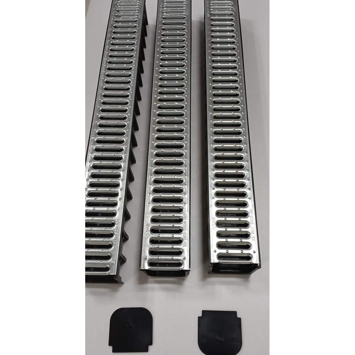 Kit 3 canalette acciaio taurus c/griglia 10x10+2 tappi